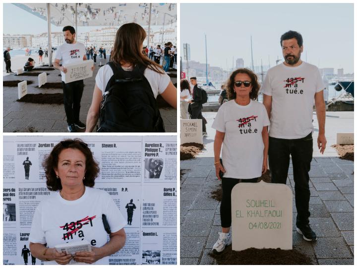 Arié Alimi, l’avocat de la famille, et Fatima Chouviat, la mère de Cédric Chouviat, mort lui aussi lors d’un contrôle de police, des suites d’une clé d’étranglement et d’un plaquage ventral en 2020