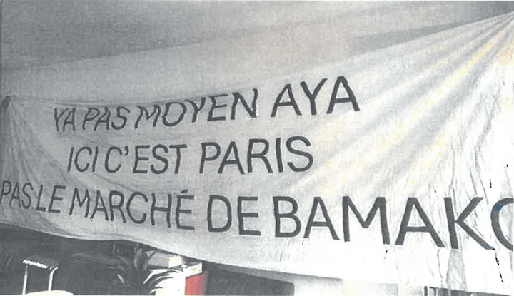 La banderole retrouvée lors de la perquisition chez Martin Escard le 12 mars 2024