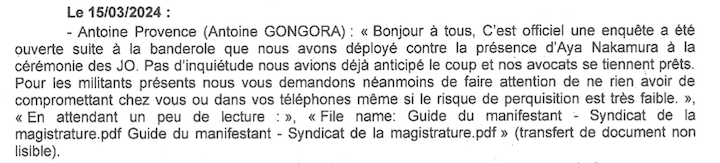 Antoine Gongora partage à son groupe le « Guide du manifestant », rédigé par le Syndicat de la Magistrature