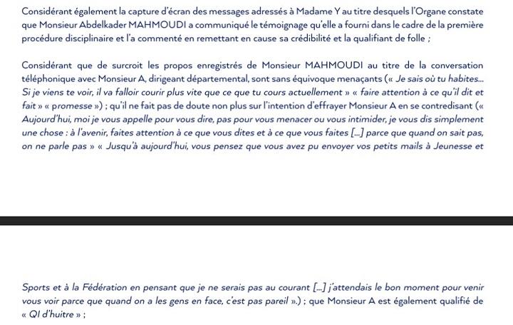 La FFA juge les propos de M. Mahmoudi « menaçants »