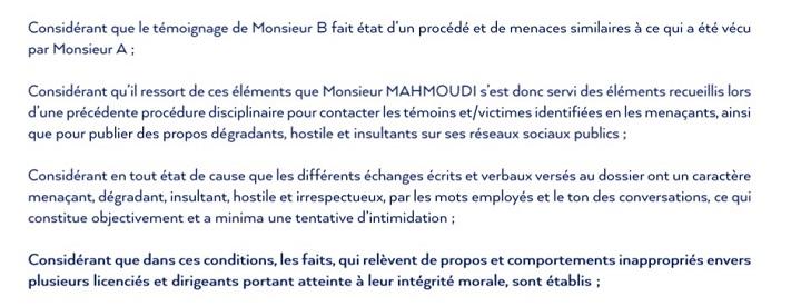 La FFA relève aussi des propos « hostiles » et « insultants » de la part de M. Mahmoudi