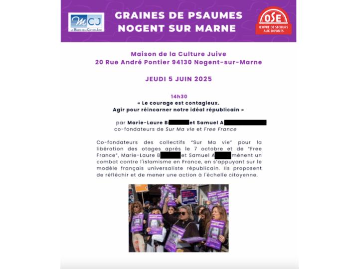 Sur certains documents, comme ce tract de réunion, Samuel A. et Marie-Laure B. sont bien présentés comme co-fondateur de Free France