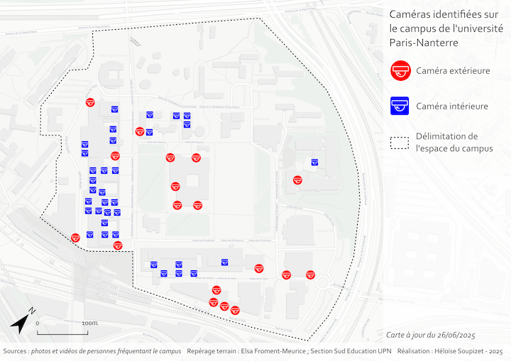 Cartographie des caméras à l'université de Nanterre