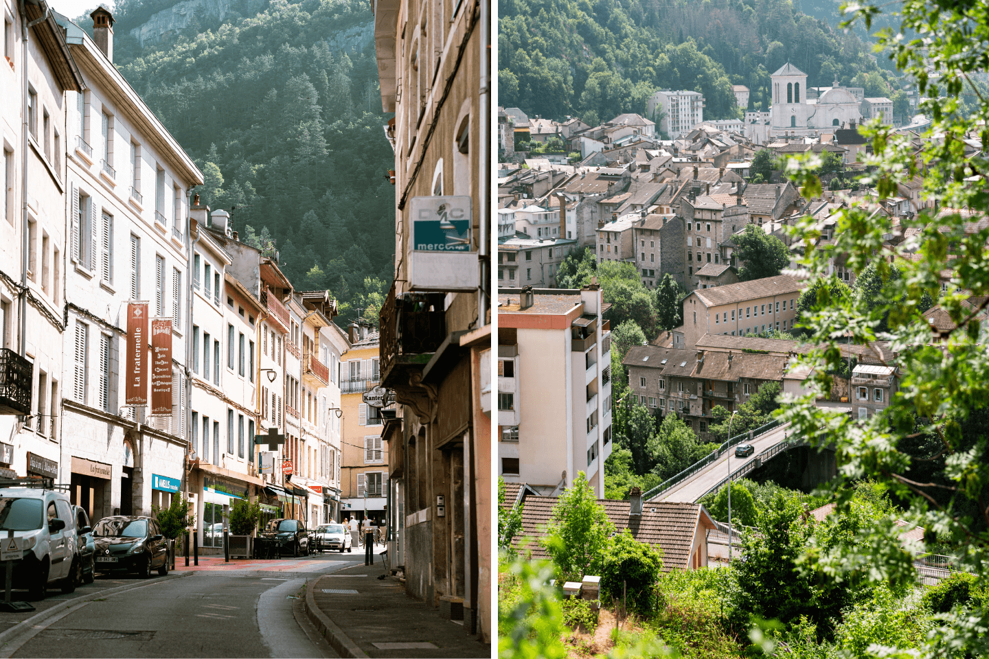Saint-Claude, sa rue commerçante du Pré, et ses ponts surplombant la Bienne