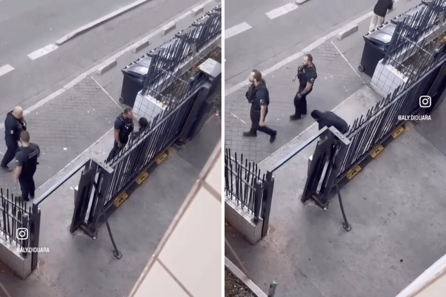 L'un des policiers crache ensuite au visage de l'homme. Ce dernier s'essuie ensuite le visage avec sa manche. Puis, les policiers s'en vont calmement.