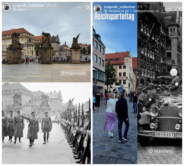 En août 2025, en voyage avec Louise Morice, Andreï T publie côte à côte les photos de leurs étapes avec celles des mêmes lieux sous la bannière nazie. À Nuremberg, il faut immortaliser un défilé des SA devant Adolf Hitler. À Prague, il faut se remémorer Himmler devant les SS