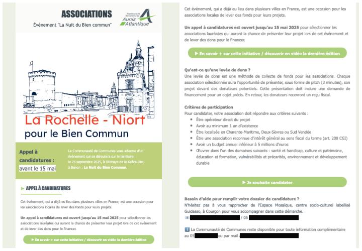Dans ce mail daté du 28 avril que StreetPress s'est procuré,  la communauté des communes appelle les associations locales à « présenter leur projet lors de cet événement et de lever des dons pour le financer »