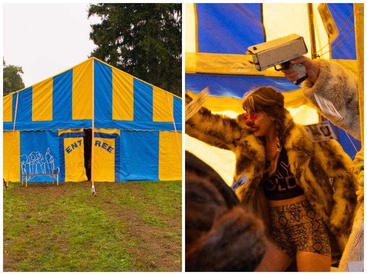 Sous un chapiteau comble, après une table ronde entre sociologue et agricultrices, sont jouées plusieurs pièces de théâtre.