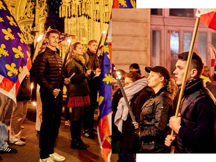 Lors de cette marche, plusieurs membres de groupuscules identitaires comme les Natifs ou d'autres néofascistes comme Luminis ont été aperçus.
