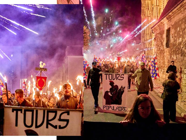 Des militants antifascistes ont tiré des feux d'artifices depuis l'arrière du cortège pour perturber le défilé