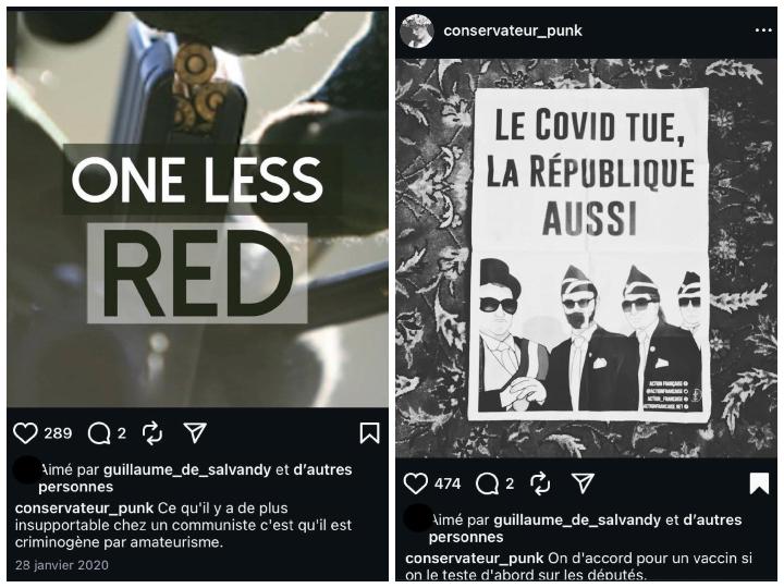 En janvier 2020, Conservateur punk publie en anglais : « Un rouge de moins » (comprendre « un communiste ») avec la photo d’un chargeur de pistolet — cette publication qui correspond à un appel au meurtre a récemment été supprimée.