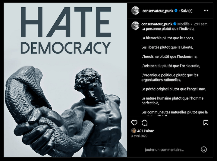 Les visuels créés par Jean-Eudes Le Moulec fustigent la République, la démocratie et l’immigration