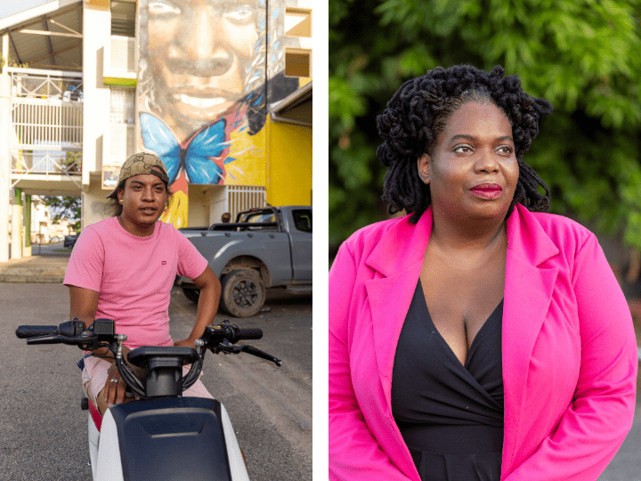 À gauche, Kevin vient de trouver un emploi d'aide-soignant à domicile grâce aux associations. À droite, Wilna Saint-Cyr vient en aide aux jeunes avec son association SOS Jeunesse, fondée en 2020.