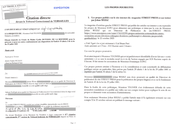 Extraits de la plainte adressée aux médias StreetPress et L'Insoumission.fr