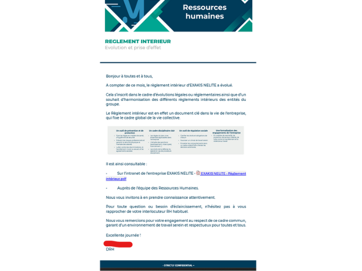 Le nouveau règlement intérieur est envoyé par mail à partir du 25 septembre, à des jours différents, aux différentes filiales