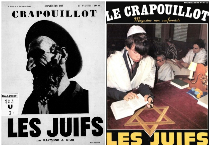 Que ça soit en 1936 ou en 1985, « Le Crapouillot » va jusqu’à sortir un numéro intitulé « Les Juifs », caricaturant et reprenant les clichés poncifs judéophobes.