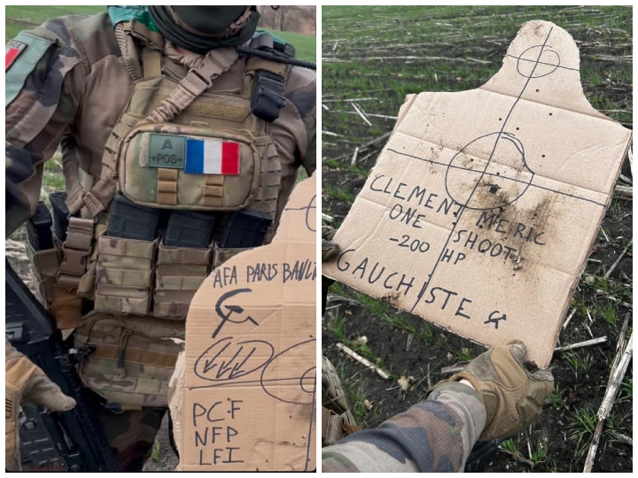 Le néonazi français « Roque » s'est entraîné au tir sur une cible marquée des acronymes du Parti communiste français, du Nouveau front populaire et de la France insoumise. 