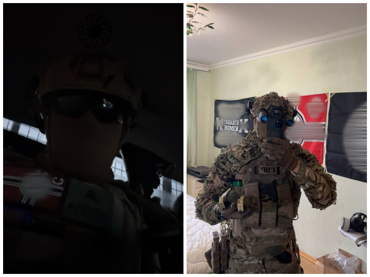 Le volontaire français qui se fait appeler « Roque », qui a servi au sein de la Légion étrangère, porte croix gammée et emblèmes SS sur son uniforme en Ukraine. 