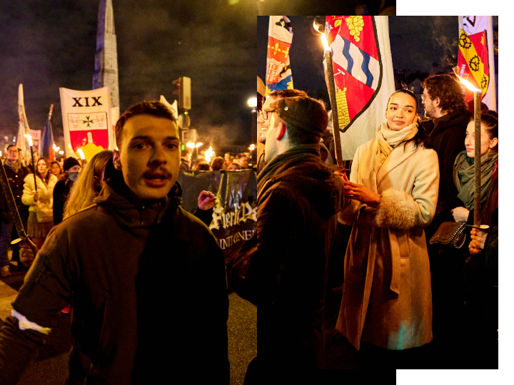 Le service d’ordre rassemble les participants éparpillés et disperse les journalistes qui se rapprochent trop de la tête de cortège, où StreetPress a remarqué quelques membres du groupe fémonationaliste Némésis.