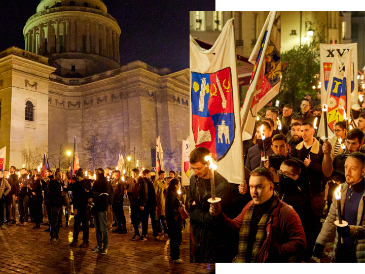 Identitaires et néofascistes, certains déjà condamnés pour violences, défilent flambeaux à la main.