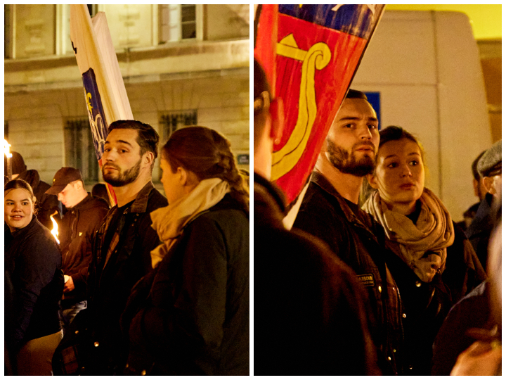 L'ancien leader du GUD Marc de Cacqueray-Valmenier était présent au défilé, en compagnie de sa femme Liselotte Dungelhoeff (alias Dutreuil), journaliste à Radio Courtoisie.